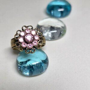 Kenny Ma Style Pink Crystal Ring Flower Ring Victorian Style